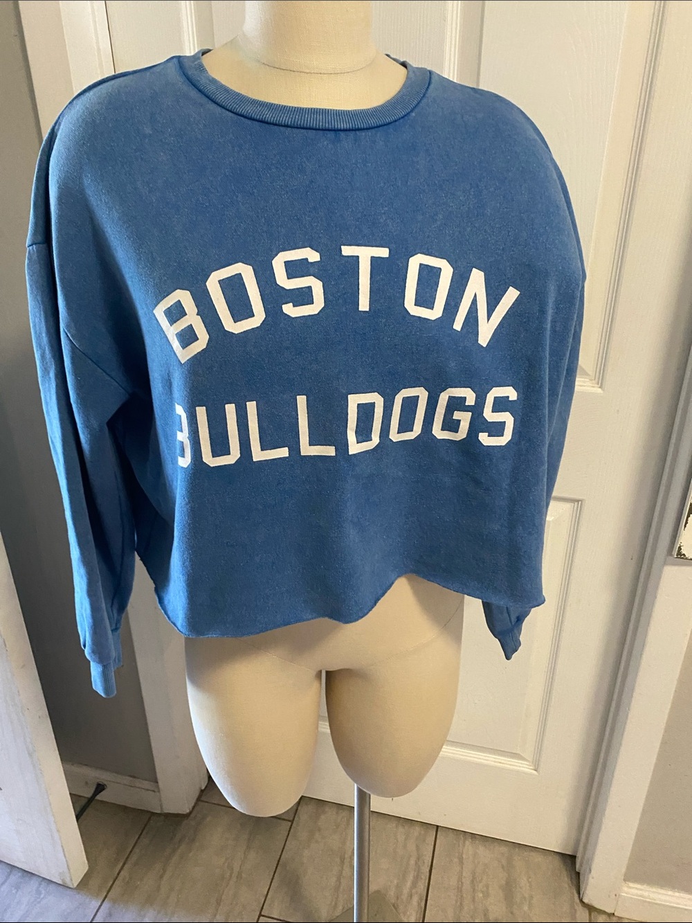 Boston Bulldogs Blue Cropped Crewneck Sweatshirt size L